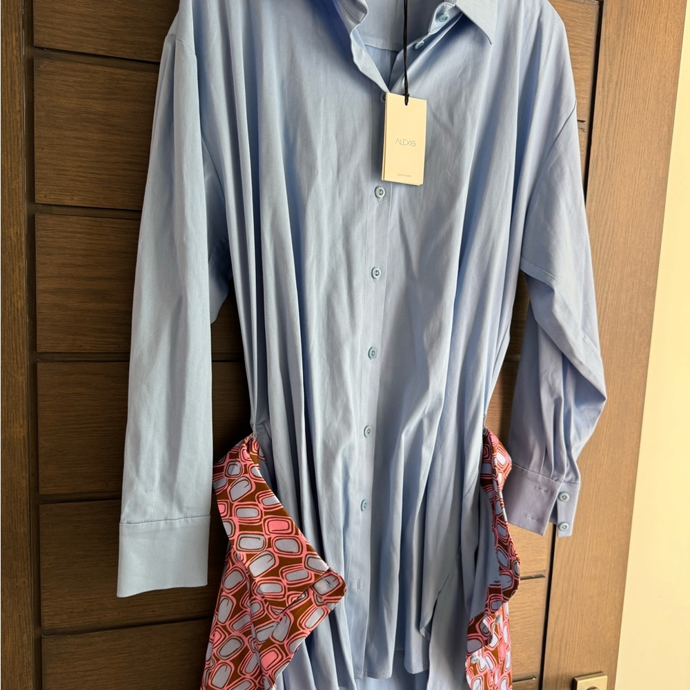 Alexis Light Blue Dress Shirt with Patterned Skirt - Picture 3 of 14